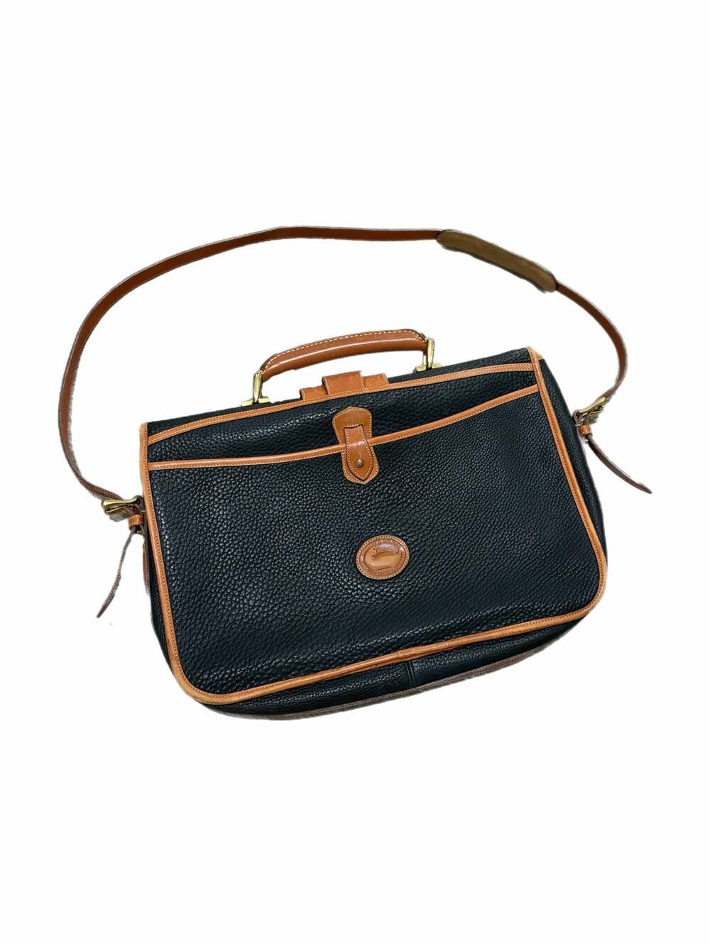 Vintage Dooney & Bourke All-Weather Leather Black and Tan Briefcase